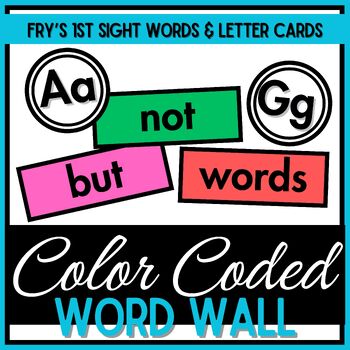 Preview of Word Wall Letter Cards & Fry's First Sight Words - Color-Coded Parts of Speech