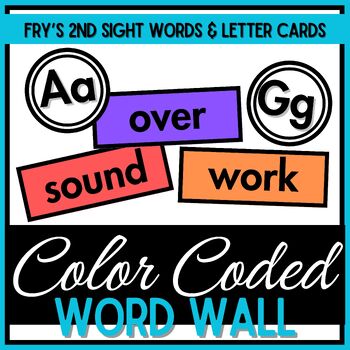 Preview of Word Wall Letter Cards & Fry's Second Sight Words - Color-Coded Parts of Speech