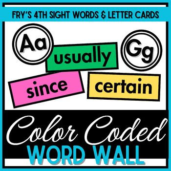 Preview of Word Wall Letter Cards & Fry's Fourth Sight Words - Color-Coded Parts of Speech