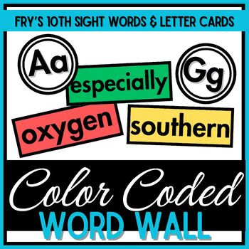 Preview of Word Wall Letter Cards & Fry's Tenth Sight Words - Color-Coded Parts of Speech