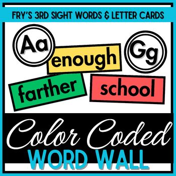 Preview of Word Wall Letter Cards & Fry's Third Sight Words - Color-Coded Parts of Speech