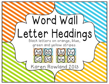 Preview of Word Wall Letters - Green, Yellow, Blue and Orange Stripes