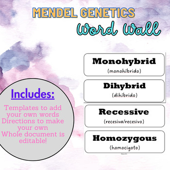 Preview of Word Wall: Mendel Genetics