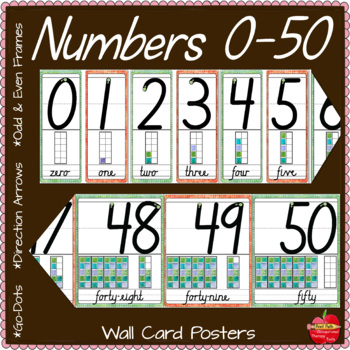 Preview of Number Wall Cards 0-50: Place Value, 10 Frame, & Number Name