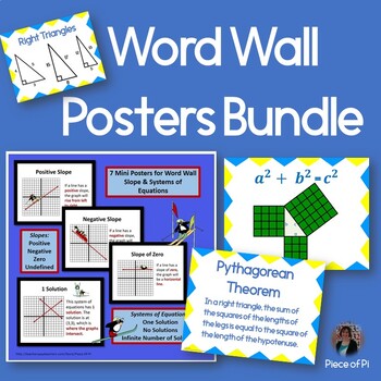 Preview of Word Wall Posters Bundle Pythagorean Theorem Systems of Equations Slope