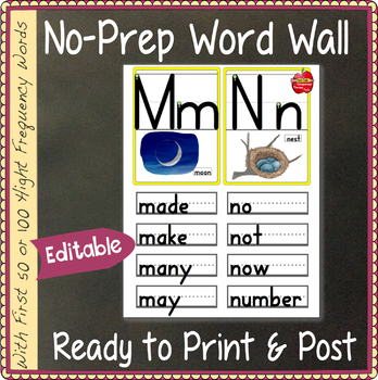 Preview of EDITABLE Word Wall: No-Prep Letters & High Frequency Words HWT-Style Font