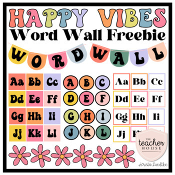 Preview of Word Wall Set - Freebie | RETRO HAPPY VIBES CLASSROOM DECOR