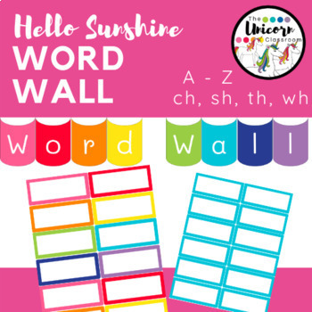 Preview of Word Wall Sign, Letters, and Word Cards in Rainbow Colors Classroom Decor