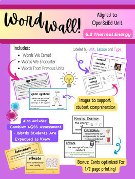 Preview of Word Wall Vocabulary  - (Aligned to OpenSciEd - 6.2 Thermal Energy)
