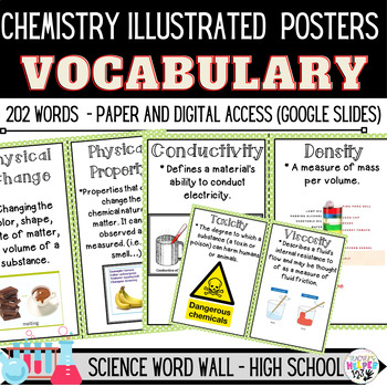 Preview of Word Wall Vocabulary Posters CHEMISTRY Units HIGHSCHOOL 202 WORDS! Digital/Paper