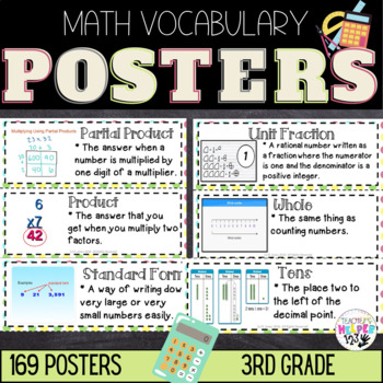 Preview of Word Wall Vocabulary Posters for 3rd Grade Math Units | 169 Words!!!