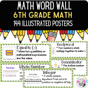 Preview of Word Wall Vocabulary Posters for 6th Grade Math Units | 144 Words!!!