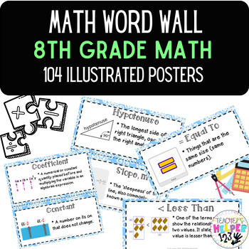 Preview of Word Wall Vocabulary Posters for 8th Grade Math Units PreAlgebra | 104 Words!!!