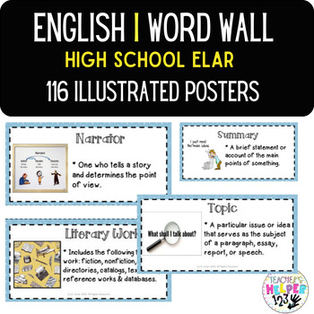 Preview of Word Wall Vocabulary Posters for High School English 1 Units  | 116 Words!!!