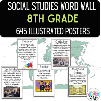 Preview of Word Wall Vocabulary Posters for Social Studies Units 8th Grade 645 WORDS!!!
