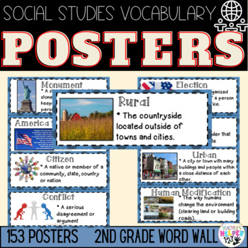 Preview of Word Wall Vocabulary Posters for Social Studies | 2nd Grade | 153 Words