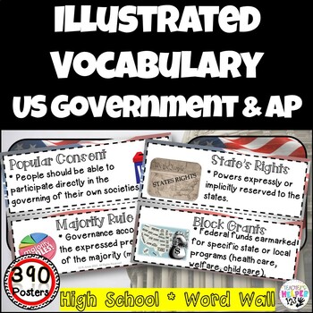 Preview of Word Wall Vocabulary Posters for US Government & AP | High School |390 WORDS!!!
