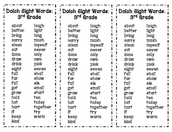 dolch sight words 3rd grade