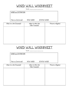 Preview of Word Wall Worksheet