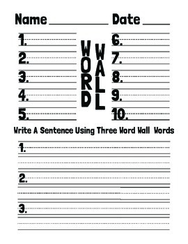 Word Wall & 3 Sentences  Classroom writing, Kindergarten writing