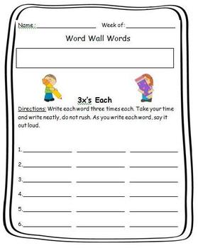 Preview of Word Wall or Vocabulary Words Weekly Homework Template
