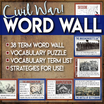 Preview of Word Wall the Civil War terms Vocabulary Practice and Strategies