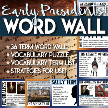 Preview of Word Wall the Early Presidents terms Vocabulary Practice and Strategies