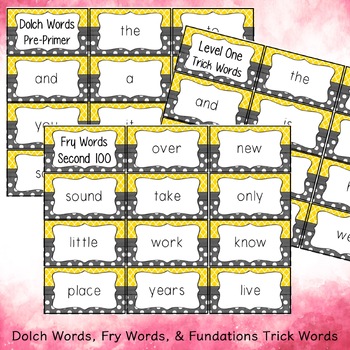 Word Wall with Picture Cards, Dolch Words, and Fry Words (gold ...