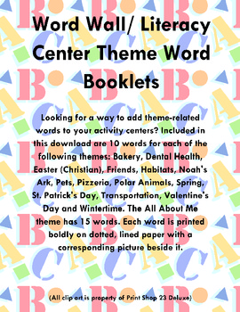 Preview of Word Wall/Literacy Center Theme Word Booklets