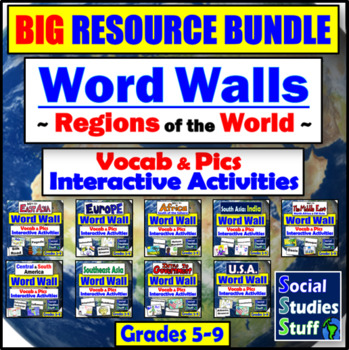 Preview of BUNDLE | World Regions Word Walls & Activity Ideas | Geo, Econ, Pol, Culture