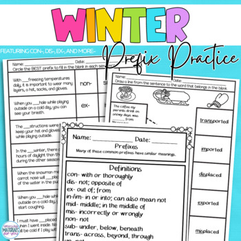 Preview of Word Word Winter Activities Printable Prefix Practice