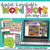 Word Work Activities Digital and Printable Digital Sight W