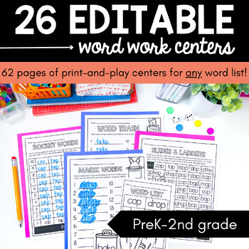 Preview of 26 EDITABLE Word Work Centers