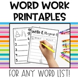 Word Work Activities For Any Word List