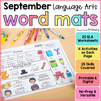 Preview of Word Work Activities for September - Literacy Center Worksheets - Morning Work