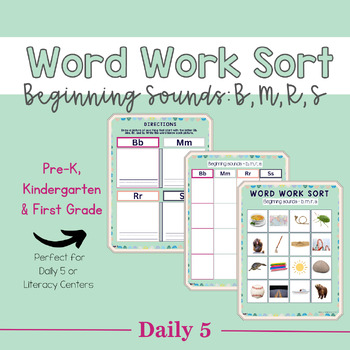 Preview of Word Work Activity Sort | Beginning Sounds B, M, R, S | Literacy Center Activity