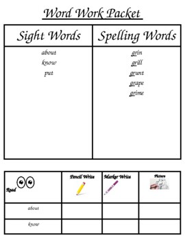 Preview of Word Work - Blends (GR- Words)