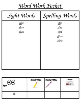 Preview of Word Work - Blends (SL- Words)
