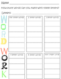Word Work - Building Words Worksheet