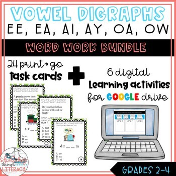 Preview of Word Work Bundle: Vowel Digraphs (teams) Task Cards & Digital Activities