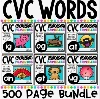 Preview of CVC Word Families Phonics Worksheets BUNDLE with Comprehension, Reading & more!
