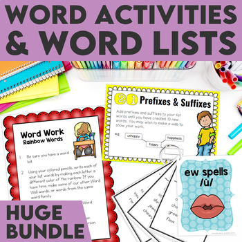 Preview of Word Work Centers, Word Lists, Spelling Activities, Labels for Word Work Station