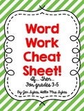 Word Work Cheat Sheet Upper Elementary
