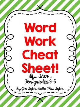 Preview of Word Work Cheat Sheet Upper Elementary