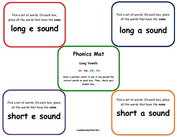 Preview of Word Work Daily 5 Hands-on Center Sort Long Vowels ai, ay, ee, & ea