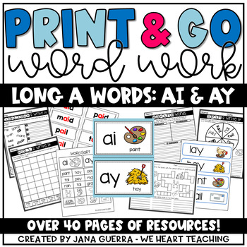 Preview of Word Work: Digraphs ai and ay (Long a sound)