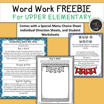 Word Work FREEBIE Vocabulary Centers for Upper Elementary | TpT