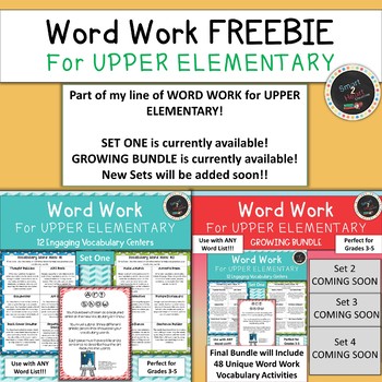 Word Work Freebie Vocabulary Centers For Upper Elementary 