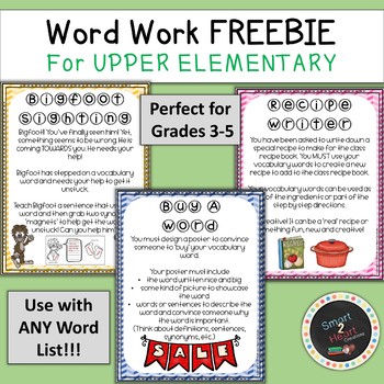 Preview of Word Work FREEBIE Vocabulary Centers for Upper Elementary