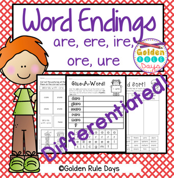Preview of Making Words & Sorts For Endings ere, are, ire, ore and ure! Differentiated!